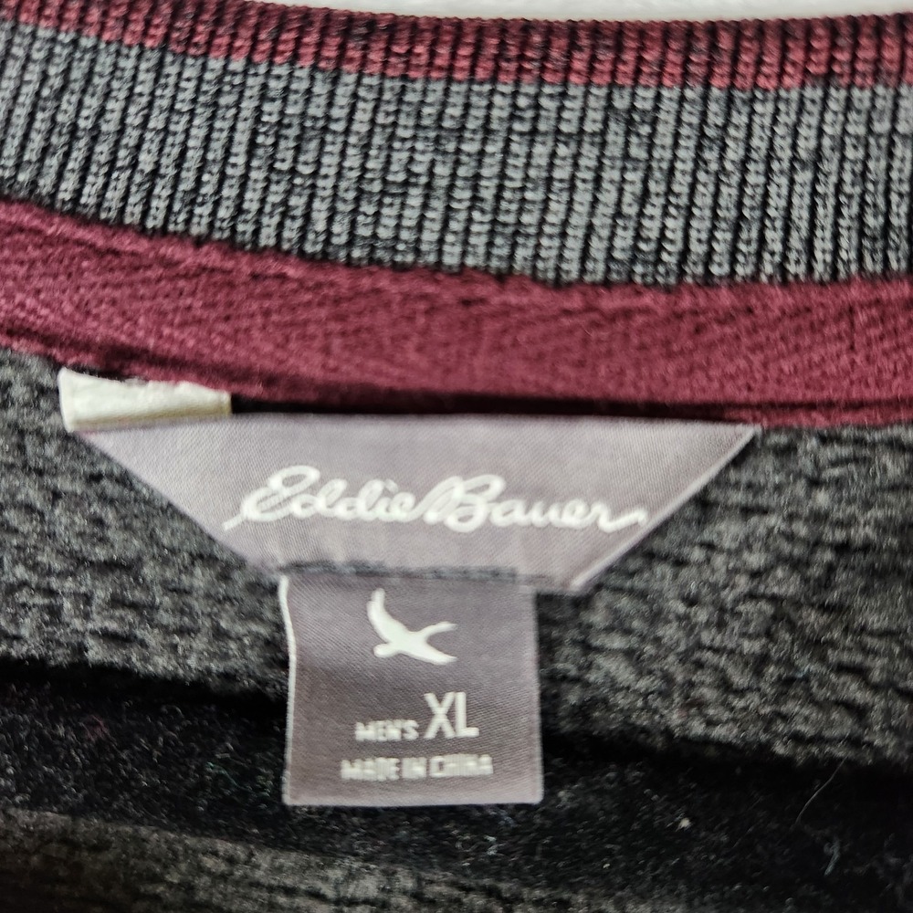 Eddie Bauer Men's XL Gray Maroon Trim Crewneck Pullover Fleece Sweater - Picture 5 of 9